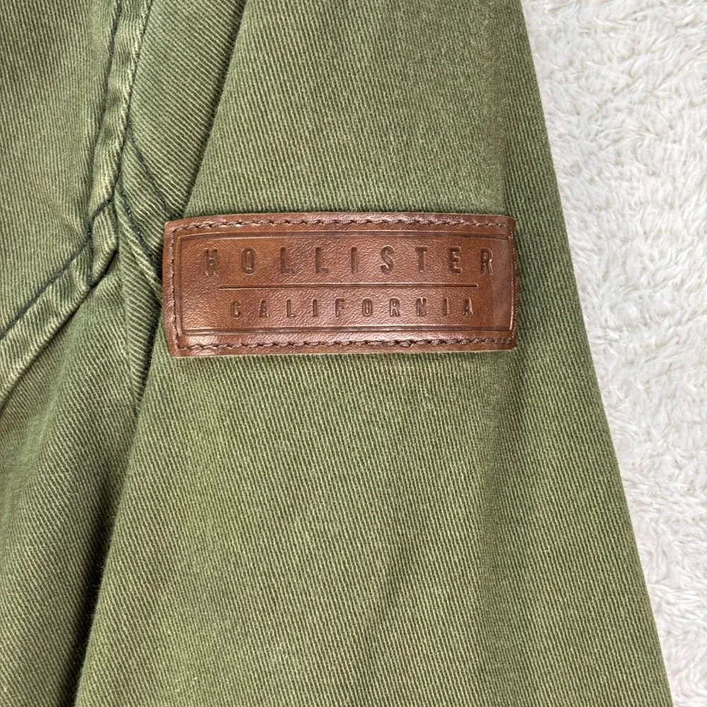 Hollister Women L Utility Jacket Green Moto Stitch Drawstring Waist‎ Casual Coat